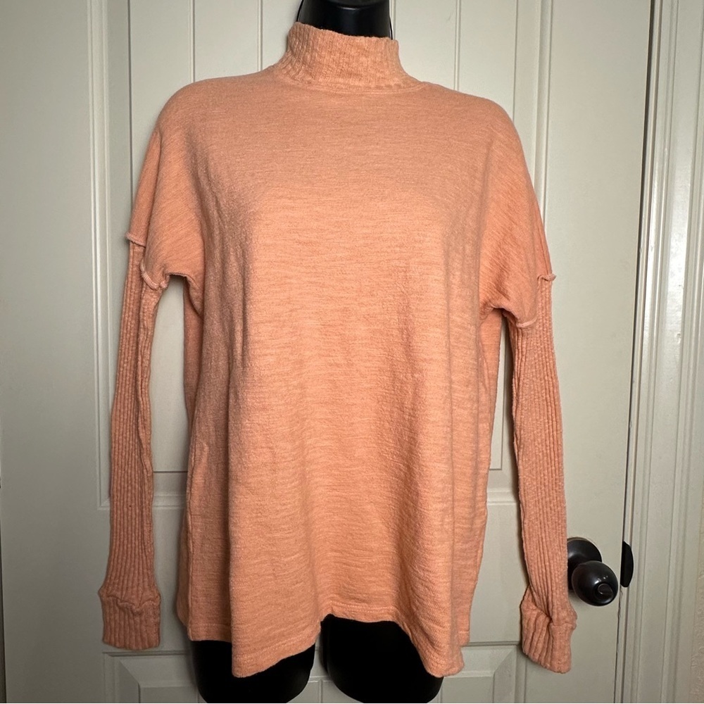 Amadi by Anthropologie Francesca Mock Neck Sweater Peach/Coral Pink NWT Small - Picture 4 of 16